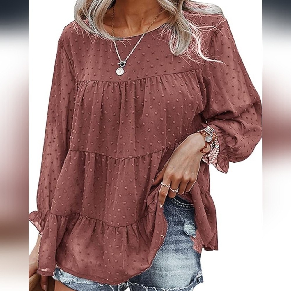 PrettyGarden Women's Rose Pink Ruffle Blouse